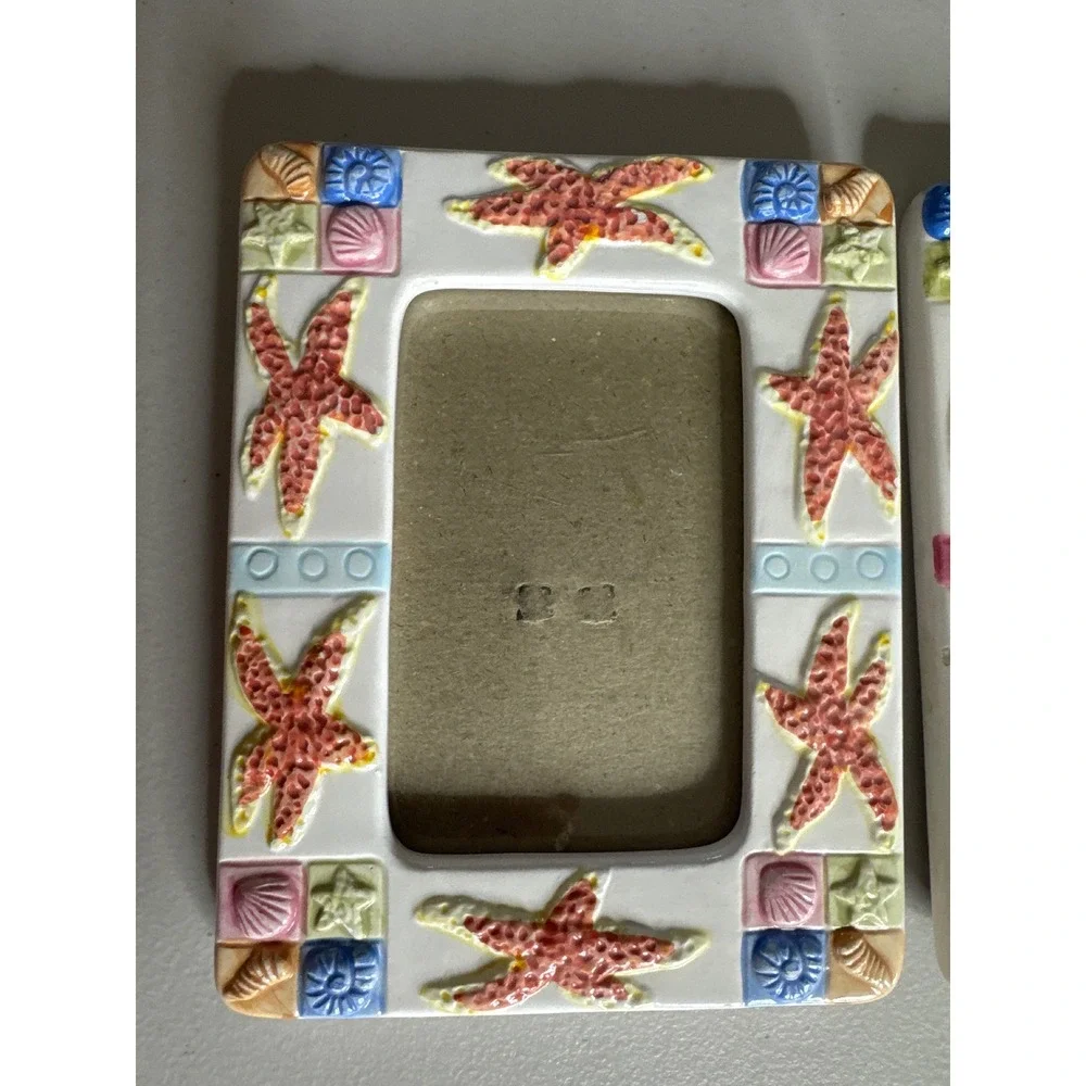 Special Moments Ceramic Coastal Picture Frame Set Starfish Seashell 3.5x5 2pc